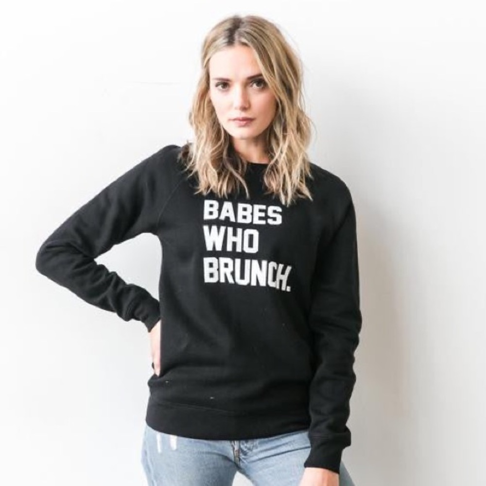 NWT Brunette The Label Babes Who Brunch Black Sweatshirt Sweater Size M/L Comfy